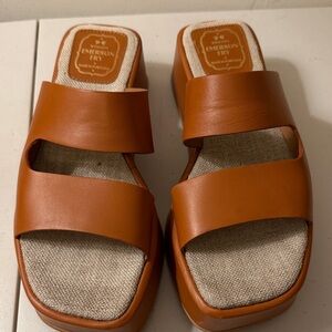 Emerson Fry Tan Leather Double-strap Slide Mules